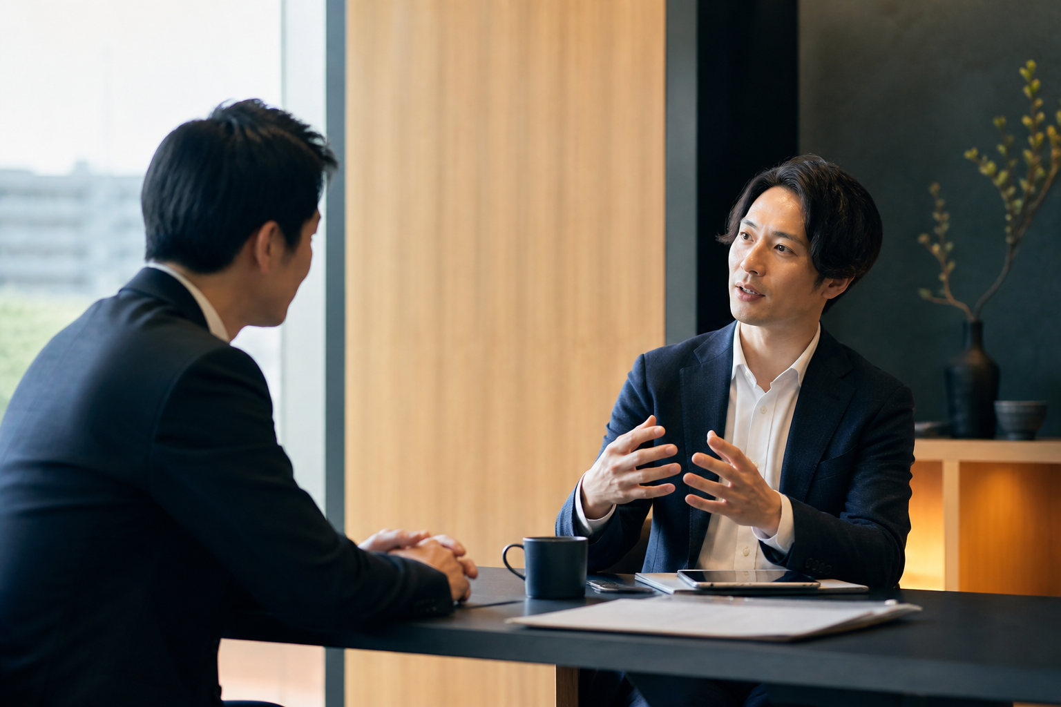 1対1で営業課題を整理する相談風景