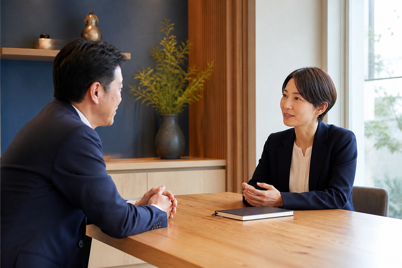 将来の備えについて落ち着いて話す保険相談の様子